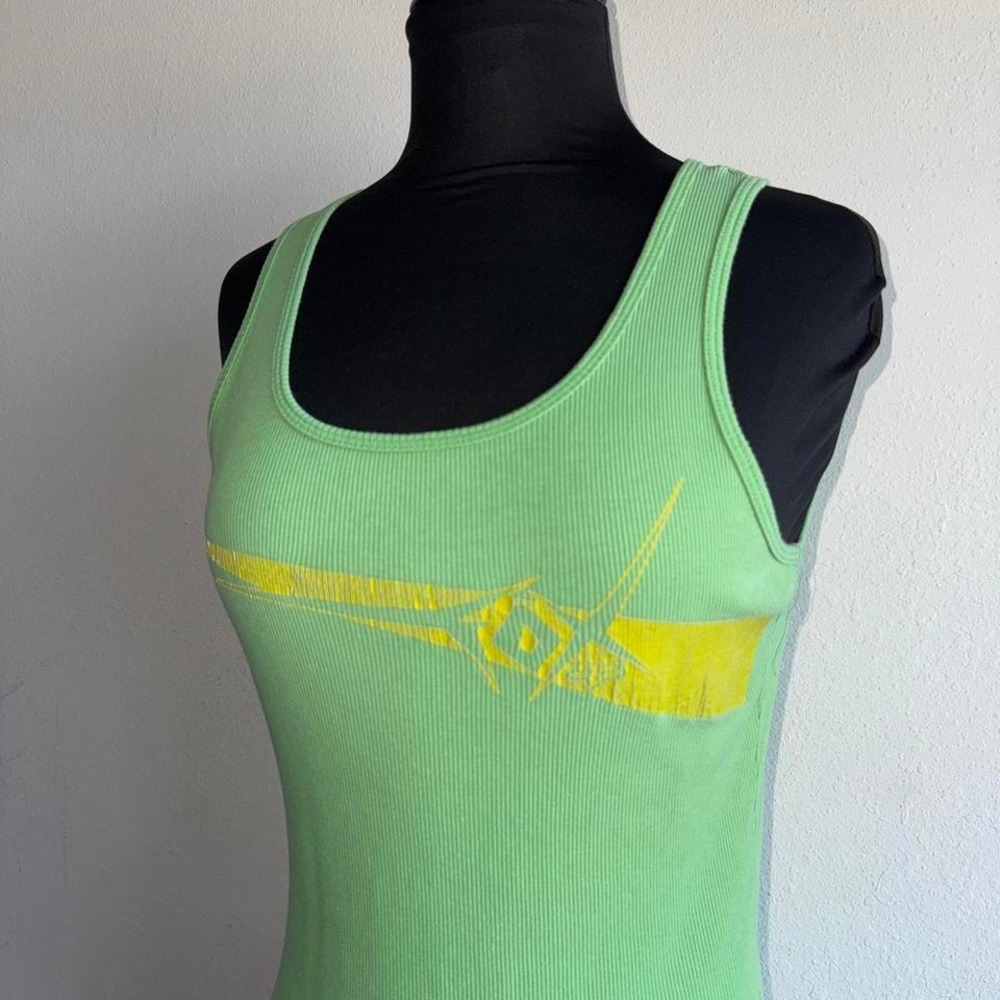 Fox Racing Y2K Lime Green Ribbed Racerback Tank Tribal Graphic Fitted XL
